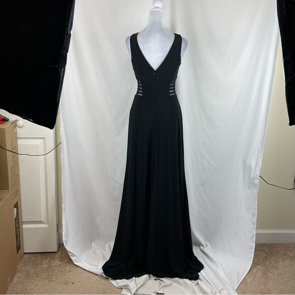 Morgan & Co Black Sheer Cutouts Feminine Party Event Occasion Maxi Dress Size 7 - Picture 6 of 15
